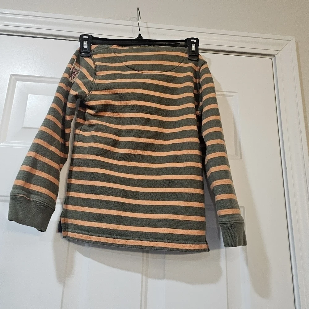 Boden youth boys brown and orange stripped pullover